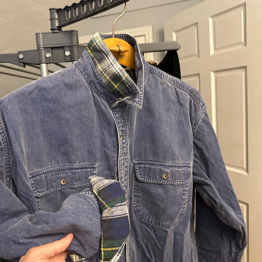 L.L. Bean Indigo Shirt Jacket with Tartan Lining